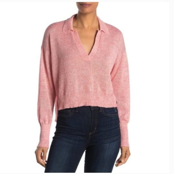 Parker Light Red Deep V Collared Knit Sweater - Picture 1 of 8